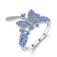 wholesale S925 Silver Designer Colored Gemstone Ring, High-End Elegant and Unique Luxury Set Swiss Blue Ring-Synthetic Swiss Blue Nano US size 6