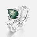 wholesale S925 sterling silver gold-plated European and American new trendy fashion drop-shaped green moss ring,stackable ring for women-0-1