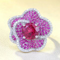 wholesale S925 Silver Pigeon Blood Red Flower Ring with Rose Petals, Fashionable and Versatile Luxury Setting, New Release-0-0
