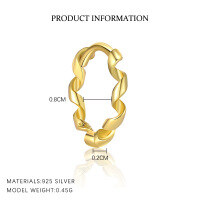 wholesale S925 Sterling Silver Round Twisted Line Minimalist French Style Small Trendy Ear Clasp-E4881-Gold/Pair 8mm 925 Silver