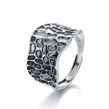 wholesale Sterling Silver S925 Wide Irregular Surface Vintage Thai Silver Ring with Ins Concave-Convex Hammered Textured Open-End Niche Design-0-4