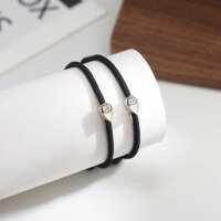 wholesale S925 Sterling Silver with Zirconia Adjustable Braided Rope Bracelet for Couples, Featuring Teardrop Design-925 sterling silver and 14K gold adjustable braided rope 2.43g