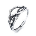 wholesale S925 Sterling Silver Minimalist Ins Vintage Distressed Layered Irregular Vine-Wrapped Open Ring-0-4