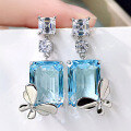 wholesale S925 silver new jewelry butterfly earrings for women with aquamarine and zirconia,-0-2