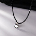 wholesale S925 Sterling Silver Shell Cat Black Spinel Necklace Sweet and Cool Style Personalized Animal Necklace D9992-0-0
