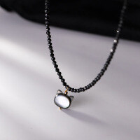 wholesale S925 Sterling Silver Shell Cat Black Spinel Necklace Sweet and Cool Style Personalized Animal Necklace D9992-S925 Silver Necklace White Cat Style 925 Silver