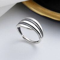 wholesale S925 Sterling Silver Retro Vintage Geometric Irregular Twist Ring, Fashionable and Trendy Index Finger Ring for Women-242J/approx. 3g Adjustable opening