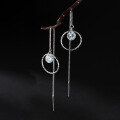 wholesale S925 Sterling Silver Fashionable and Elegant Round Diamond-Inlaid Sweet Long Drop Earrings for Women E2650-0-1