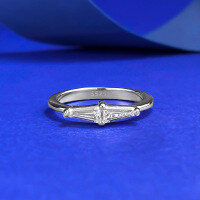 wholesale Metal material first: Moojing Jewelry New Mini Baguette Ring for Women, Minimalist and Individualistic Thin Stackable Ring, Fashionable Classic Style-R1395 Step Square Ring Size 7