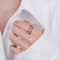 wholesale S925 Sterling Silver Korean-style Geometric Zircon Inlaid Irregular Hollow Liquid Niche Design Open Ring-0-2