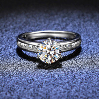 925 Sterling Silver Moissanite Six-Prong Crown Ring for Women Wholesale-1 carat (simulated diamond)  10 yards