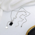 wholesale S925 Sterling Silver Two-Tone Vintage Black Pendant Necklace, Minimalist Niche Design, Versatile Cold Tone Fashion for Women-0-2