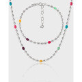 wholesale S925 Sterling Silver New Small and Original Ins Sweet and Cool Style Colorful Resin Oval Bead Chain Necklace for Women-0-0