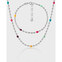 wholesale S925 Sterling Silver New Small and Original Ins Sweet and Cool Style Colorful Resin Oval Bead Chain Necklace for Women-SA235/White Gold Bracelet 925 Silver