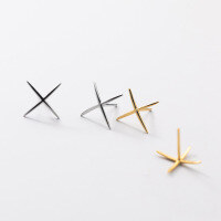 wholesale S925 silver polished linear X-shaped cross earrings, minimalist geometric stylish Korean-style earrings for women M01087-S925 silver pair gold>925 silver