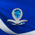 wholesale S925 Silver Crown 6*9mm Teardrop Aquamarine Ring for Women, Fashionable for Commuting, Live Stream Edition-0-3