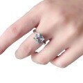 wholesale 925 Sterling Silver Square Aquamarine Ring for Women, Minimalist Ins Blue Adjustable Open Ring for Index Finger-0-3