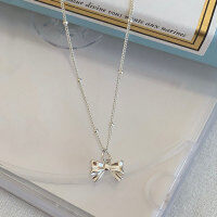 wholesale [S925 Sterling Silver] Maker Bow Necklace for Women, Advanced Niche Design, Korean Light Luxury Collarbone Chain-Bow Necklace--Silver White 925 Silver