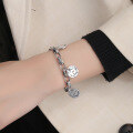 wholesale S925 Sterling Silver Retro Vintage European Heavy Duty Smiley Clover Heart Thick Chain Bracelet Accessory for Women-0-2