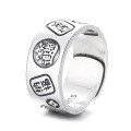 wholesale S925 Silver Retro Vintage Style "Wealth and Fortune" Ethnic Trendy Creative Adjustable Ring-0-4