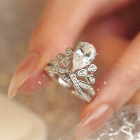 925 Silver Crown Tiara Ring with 2-Carat Moissanite-Crown teardrop ring [Zircon]  US size 8 (Hong Kong size 18)