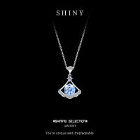 Sterling Silver Small Skirt Necklace with Blue and Purple Moissanite Fan Pendant-S925 sterling silver + 1-carat blue moissanite