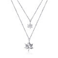 wholesale 925 Sterling Silver Autumn New Popular Double Layer Maple Leaf Pendant Necklace, a Unique Birthday Gift for Girlfriend-0-4
