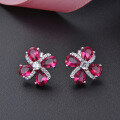 wholesale S925 Sterling Silver Cross-Border New Korean Style Zircon Earrings, Minimalist Style Four-Leaf Clover Diamond Stud Earrings for Women Wholesale-0-2