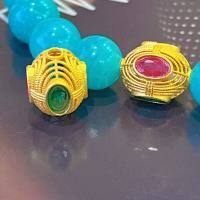 wholesale S925 silver gold-plated hollow ball bead DIY bracelet necklace accessories antique silver jewelry-One red dot (about 8 mm)