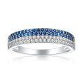 wholesale S925 Sterling Silver Europe and America Fashion White and Blue Color Contrast Zirconia Row Diamond Stacking Ring Personality Sterling Silver Ring for Women Wholesale from Factory-0-1