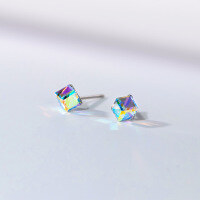 wholesale S925 Sterling Silver Cubic Ear Studs, Personality Fashion Minimalist Colorful Sparkle Temperament Sweet Earrings Jewelry E4840-S925 silver pair 925 silver