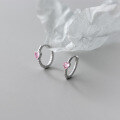 wholesale S925 Sterling Silver Sweet Ear Clasp for Women, Japanese and Korean Style Pink Heart with Single Diamond Twist Hoop Earring M00713-0-0