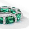 wholesale S925 Gold-Plated Sterling Silver with High-Carbon Cultivated Emerald Green Stone, Trendy and Unique Ring-0-3