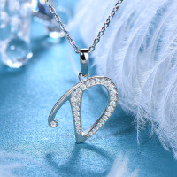 Metal Alloy Creative 26-Letter Simple Moissanite Necklace with Advanced Group Setting-Style D [Clearance Sale with Free Shipping]  925 Silver