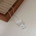 wholesale S925 Sterling Silver Unique Heavy Textured Square Pendant Necklace for Women, New Minimalist Style Collarbone Chain-0-4