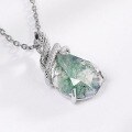 wholesale S925 Silver Pendant Necklace with Natural Green Moss Agate Stone, Fashionable Snake Design for Cross-Border Supply-0-2