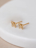 wholesale S925 sterling silver butterfly earrings for women, small and unique design, high-end style, new zirconia stud earrings-0-5