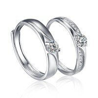 wholesale 925 Silver Creative Source Factory Couple Rings, Minimalist Matching Set for Men and Women, Diamond-Embedded Open Finger Rings for Dropshipping-S925 sterling silver>Open ended women's ring