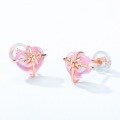 wholesale S925 Sterling Silver Korean Heart-shaped Bow Earrings with Natural Rose Quartz, Fashionable and Trendy, Wholesale from Manufacturer-0-3