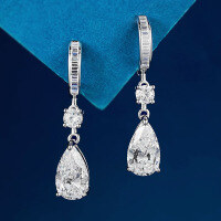 wholesale Metal Material First: Zhu Zhifan Jewelry European and American New Style Pear-shaped 7*12mm Pink Diamond Teardrop Ear Studs Ear Clip Style Daily Fashion Commuter Look-E412 White Diamond &gt;925 Silver