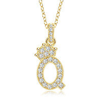 Gold-Plated Copper Crown Zircon Quartz Letter Pendant Necklace-Letter necklace Q
