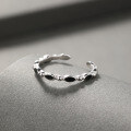 wholesale S925 Sterling Silver Black Resin Drip Adjustable Open Ring Minimalist Ins Finger Ring for Women-0-2