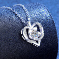 S925 Sterling Silver Moissanite Rose Heart Pendant Necklace-0-0