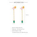 wholesale S925 Sterling Silver with Green Gemstone, Diamond, and Tassel Chain Earrings in French Style-0-3