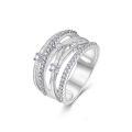 Sterling Silver Moissanite Micro-Pave Linear Hollow Crossover Ring-0-3