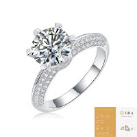 S925 Silver Moissanite Ring, Custom Luxury Live Stream Jewelry-1-carat moissanite (with GRA certificate)  US 7# / Hong Kong 15#