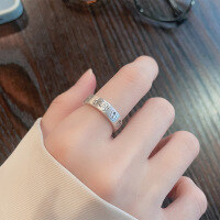 wholesale S925 Sterling Silver Vintage Matte Finish Auspicious Pattern Ring with Lucky Cat and "Peace, Joy, Prosperity" Design-YJ1050 matte/approx. 4.4g &gt; opening adjustable