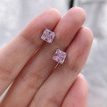 wholesale 925 Silver High Carbon Diamond Earrings Bright Pink Diamond Simple Ins Princess Cut 6*6mm Ice Flower Cut Earrings for Women-0-3