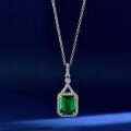 wholesale Metal material first: 27ct 8*10mm Cultured Emerald Pendant Necklace for Women, High-end Sense Collarbone Chain 40+5cm-0-5