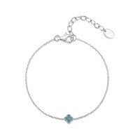 wholesale S925 Sterling Silver Lucky Four-Leaf Flower Mini Bracelet for Women, French Elegant Luxury Gift, Small Niche Design Stackable Hand Jewelry-Single Flower Bracelet - Blue Diamond Silver 925 Silver